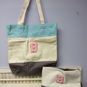 Colorful Canvas Tote Bag Set. Initial B tote and makeup bag. New.